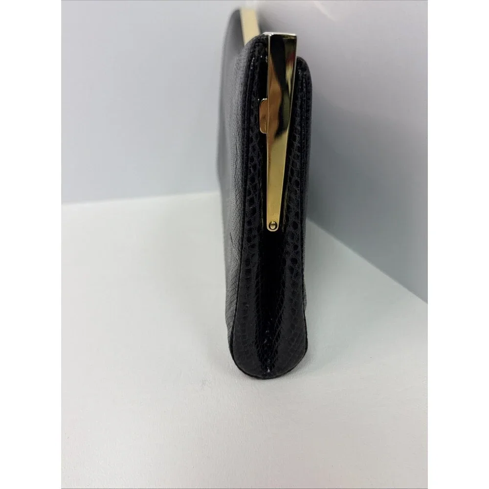 Judith Leiber Black Lizard Snakeskin Leather Rhinestone Clutch Bag Comb Vintage - Picture 10 of 16